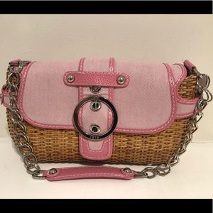 Rafe New York wicker and pink leather handbag